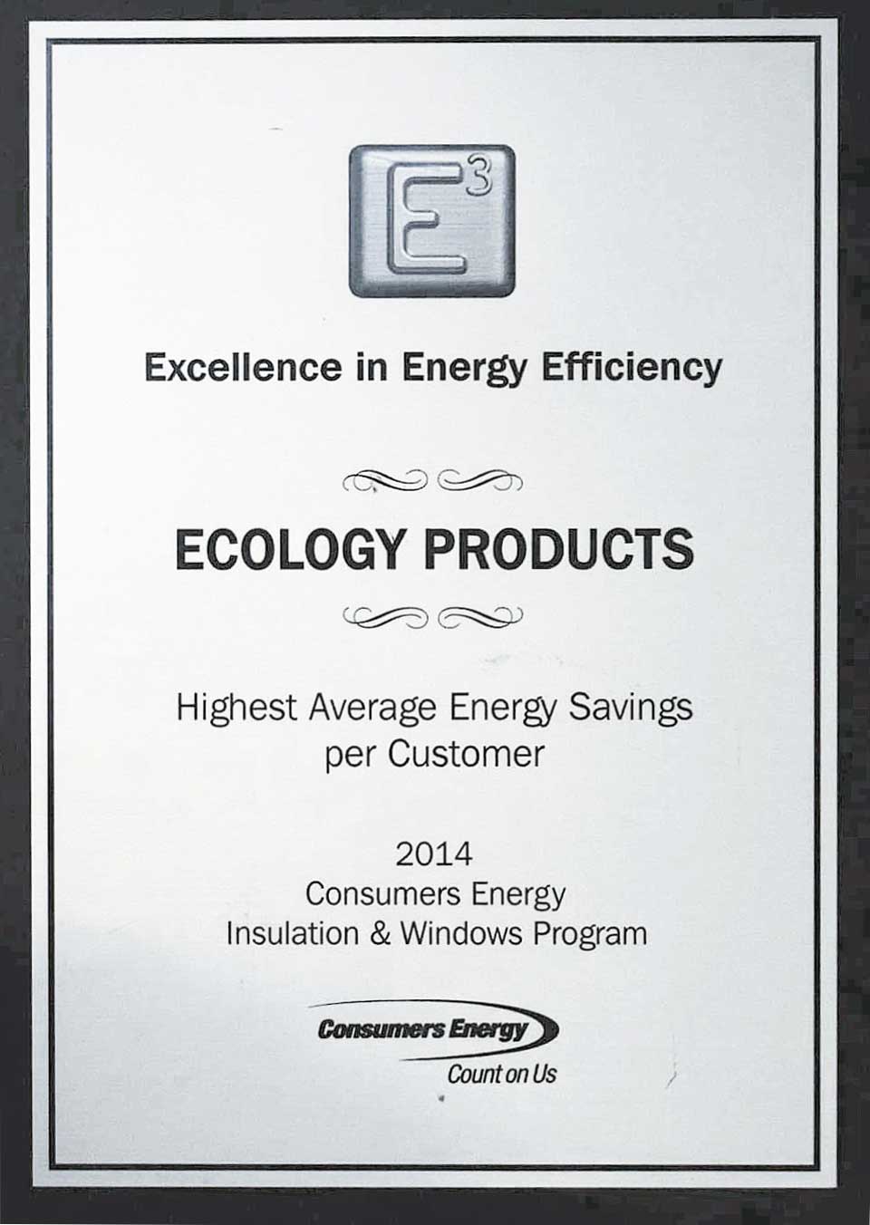 Consumers Energy award for BlownInsulationMI.com