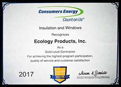 Consumers Energy Award for Blown Insulation MI