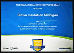 Consumers Energy Award for Blown Insulation MI